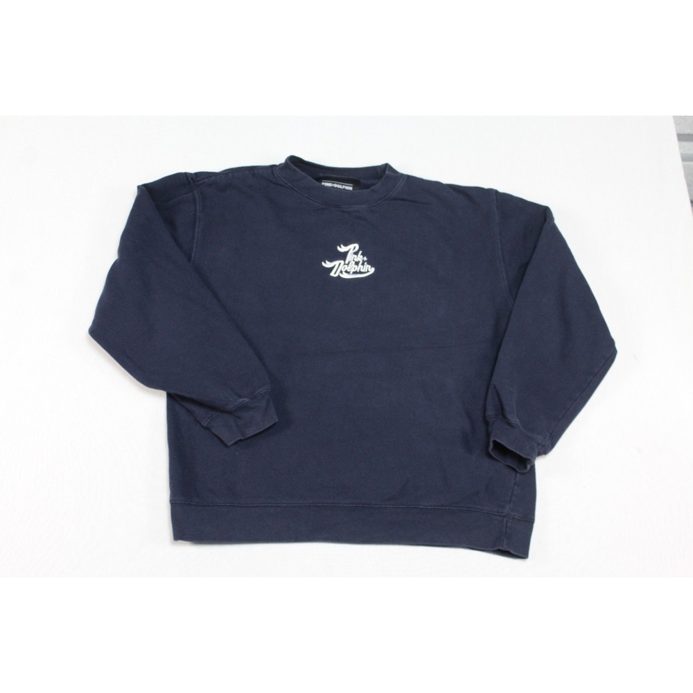Pink+Dolphin Men Blue Sweater Crew Neck Long Sleeve Spellout Size Medium